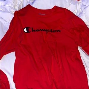 red champion long-sleeve shirt